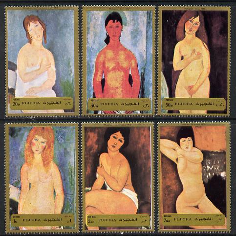 Fujeira 1972 Paintings (Nudes) by Modigliani perf set of 6 unmounted mint, Mi 1222-27A, stamps on arts, stamps on nudes