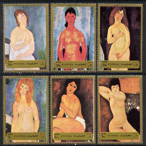 Fujeira 1972 Paintings (Nudes) by Modigliani perf set of 6 unmounted mint, Mi 1222-27A, stamps on , stamps on  stamps on arts, stamps on  stamps on nudes