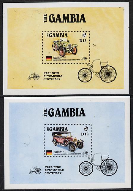 Gambia 1987 Ameripex set of 2 m/sheets (Benz & Steiger Cars) unmounted mint SG MS 658, stamps on , stamps on  stamps on cars, stamps on  stamps on stamp exhibitions, stamps on  stamps on benz     steiger