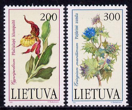 Lithuania 1992 Red Book (Flowers) set of 2 unmounted mint, SG 504-05, stamps on , stamps on  stamps on flowers    orchids       books