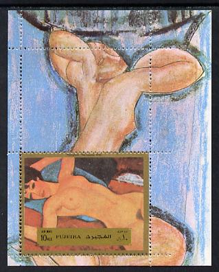 Fujeira 1972 Paintings (Nude) by Modigliani 10r m/sheet unmounted mint, Mi BL 118A, stamps on arts, stamps on nudes
