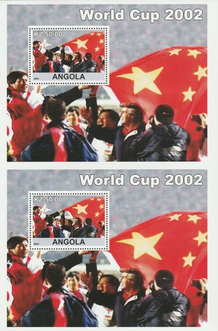 Angola 2001 uncut proof pair of perforated m/sheets (World Cup Football) unmounted mint. Note this item is privately produced and is offered purely on its thematic appeal  (overall size 230 x 155 mm)                                                                                                                                                                                                                                                                                                                                                                                                                                                                                                                                                                                                                                                                                                                                                                                                                                                                                                  , stamps on football