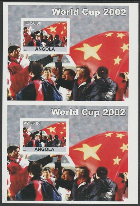 Angola 2001 uncut proof pair of imperf m/sheets (World Cup Football) unmounted mint. Note this item is privately produced and is offered purely on its thematic appeal  (overall size 230 x 155 mm)                                                                                                                                                                                                                                                                                                                                                                                                                                                                                                                                                                                                                                                                                                                                                                                                                                                                                                  , stamps on football