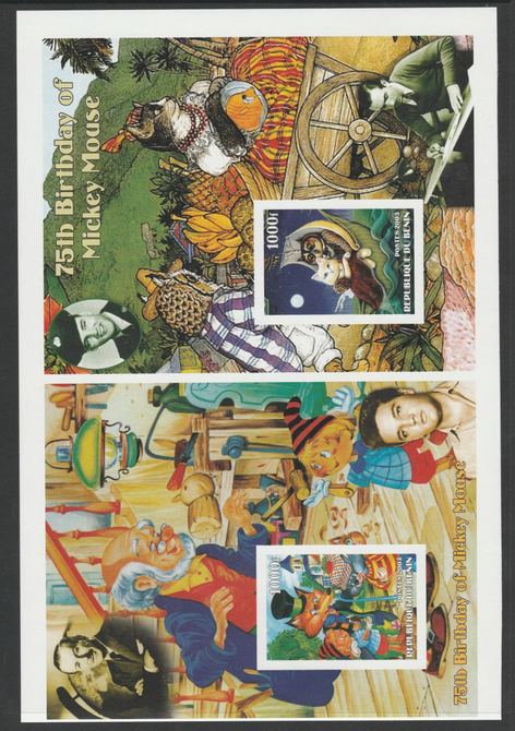 Benin 2003 uncut proof pair of imperf m/sheets (Walt Disney, Mickey Mouse & Elvis) unmounted mint. Note this item is privately produced and is offered purely on its thema..., stamps on elvis, stamps on disney, stamps on mickey mouse, stamps on 