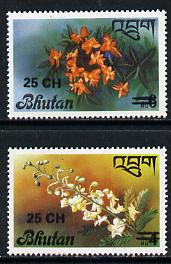 Bhutan 1978 Flowers (2 vals) from Prov Surcharge set of 26 of which only 2,600 sets were issued, unmounted mint SG 408-09, Mi 703-04*, stamps on flowers