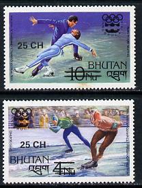 Bhutan 1978 Innsbruck Winter Olympics (2 vals) from Prov Surcharge set of 26 of which only 2,600 sets were issued, unmounted mint SG 406-07, Mi 701-02*, stamps on , stamps on  stamps on sport    olympics   skating