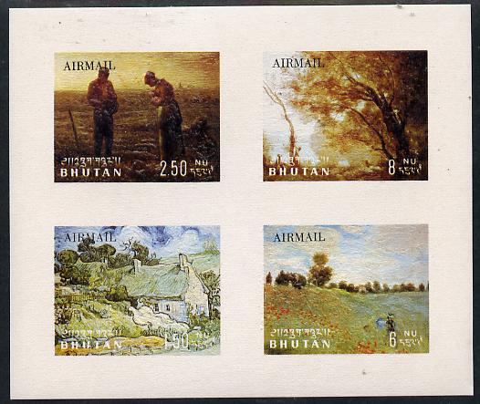 Bhutan 1968 Paintings (Air Mail set of 4 in m/sheet relief printed) unmounted mint Mi BL 18, stamps on , stamps on  stamps on arts, stamps on van gogh, stamps on millet, stamps on monet, stamps on corot