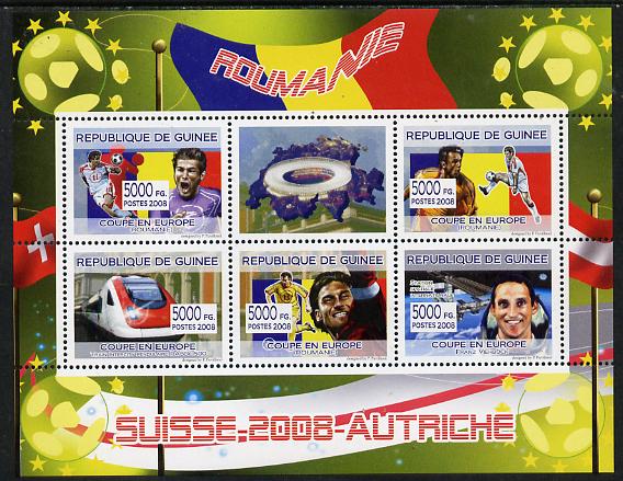 Guinea - Conakry 2008 European Football Championship - Rumania perf sheetlet containing 5 values plus label unmounted mint, stamps on football, stamps on railways, stamps on space
