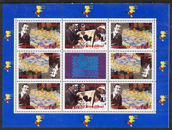 Somaliland 2000 Walt Disney & Seven Dwarfs perf sheetlet containing set of 8 values in tete-beche format plus Bangkok 2000 label unmounted mint. Note this item is privately produced and is offered purely on its thematic appeal, stamps on , stamps on  stamps on films, stamps on  stamps on entertainments, stamps on  stamps on disney, stamps on  stamps on movies, stamps on  stamps on cinema, stamps on  stamps on stamp exhibitions