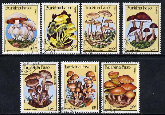 Burkina Faso 1985 Fungi set of 7 cto used, SG 820-26, stamps on fungi
