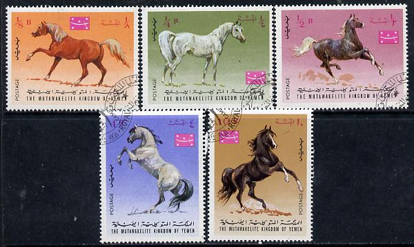 Yemen - Royalist 1967 Horses cto used set of 5 (Mi 429-33A) , stamps on , stamps on  stamps on animals  horse