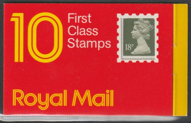 Booklet - Great Britain 1987 Laminated Window cover with 10 x 18p 1st class stamps with cyl B9, stamps on machins