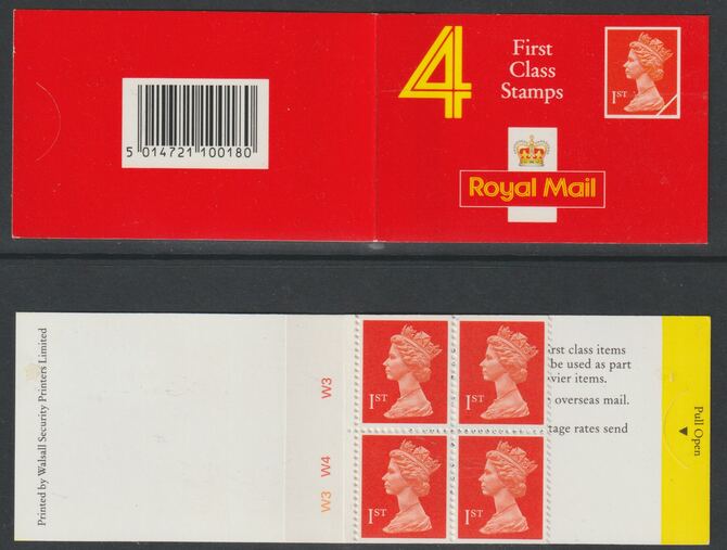 Booklet - Great Britain - Laminated cover with 4 x 1st class stamps with cyl W3-W4-W3, stamps on , stamps on  stamps on machins