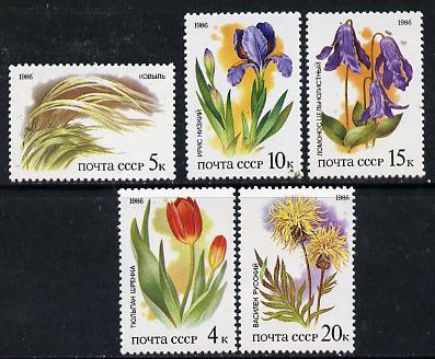 Russia 1986 Plants of the Russian Steppes set of 5 unmounted mint, SG 5622-26 Mi 5573-77*, stamps on flowers, stamps on iris, stamps on tulips, stamps on violet, stamps on cornflower