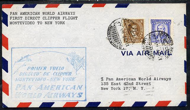 Uruguay 1946 Pan American Airways First Clipper Air Mail Flight cover Montevideo to New York with special illustrated Cachet, stamps on , stamps on  stamps on aviation     