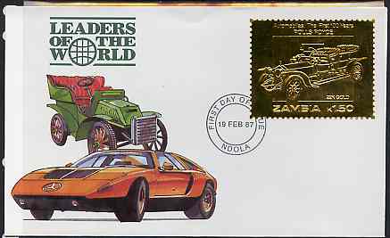 Zambia 1987 Classic Cars 1k50 Rolls Royce in 22k gold foil on cover with first day of issue cancel, limited edition and very elusive, stamps on , stamps on  stamps on cars     rolls royce