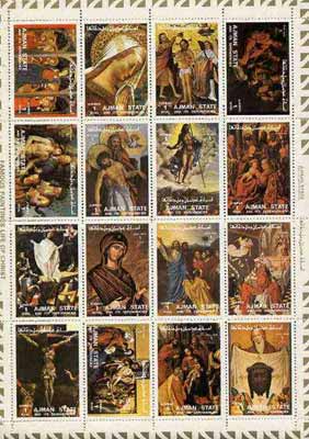 Ajman 1972 Life of Christ (Paintings) perf set of 16 unmounted mint, Mi 2797-2812A, stamps on arts, stamps on religion