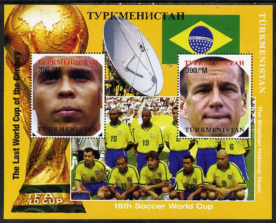 Turkmenistan 1998 Football World Cup - Brazilian Team perf sheetlet containing 2 values unmounted mint. Note this item is privately produced and is offered purely on its ..., stamps on football