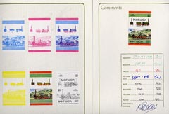 St Lucia 1984 Locomotives #2 (Leaders of the World) $2 'Der Adler 2-2-2 Germany'  set of 7 imperf progressive proof pairs comprising the 4 individual colours plus 2, 3 and all 4 colour composites mounted in special Format International presentation folder (as SG 725a), stamps on , stamps on  stamps on railways