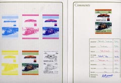 St Lucia 1984 Locomotives #2 (Leaders of the World) 75c 'GE6/6 class CC Switzerland' set of 7 imperf progressive proof pairs comprising the 4 individual colours plus 2, 3 and all 4 colour composites mounted in special Format International presentation folder (as SG 721a), stamps on railways