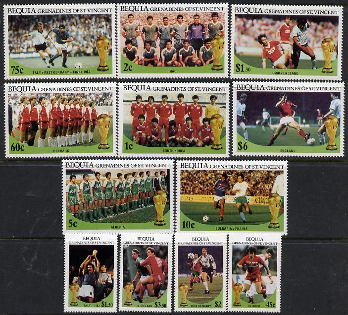 St Vincent - Bequia 1986 World Cup Football set of 12 unmounted mint, stamps on football  sport
