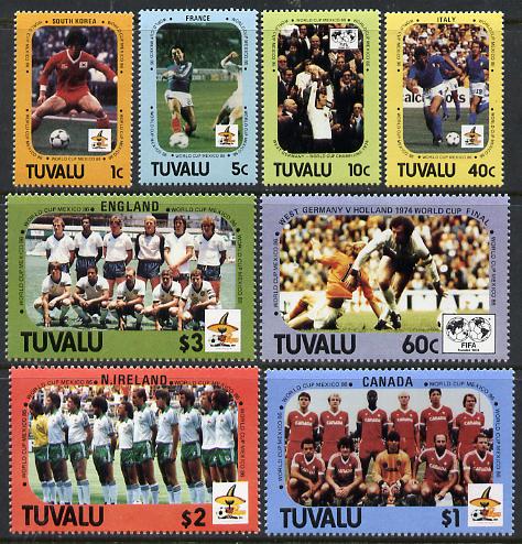 Tuvalu 1986 Football World Cup perf set of 8 unmounted mint, SG 388-95, stamps on , stamps on  stamps on football, stamps on  stamps on sport