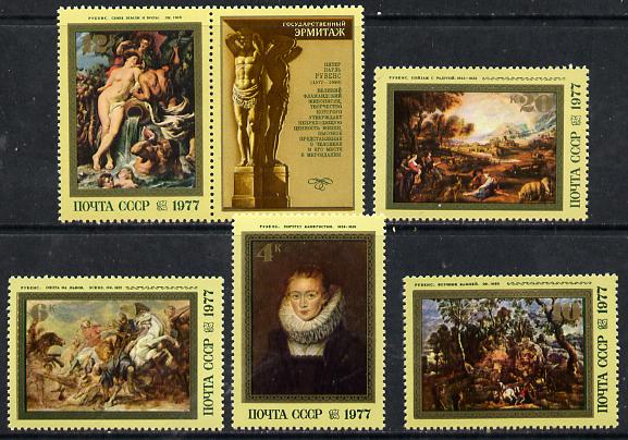 Russia 1977 400th Birth Anniversary of Rubens set of 5 plus label unmounted mint, SG 4647-51, Mi 4607-11, stamps on arts, stamps on renaissance