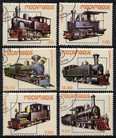 Mozambique 1979 Early Locomotives set of 6 cto used, SG 779-84*, stamps on , stamps on  stamps on railways