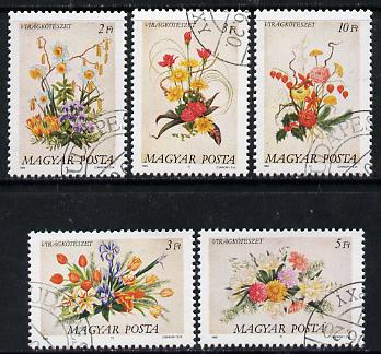 Hungary 1989 Flower Arrangements set of 5 cto used, SG 3897-3901*, stamps on , stamps on  stamps on flowers, stamps on  stamps on iris, stamps on  stamps on daffodils, stamps on  stamps on roses, stamps on  stamps on violas