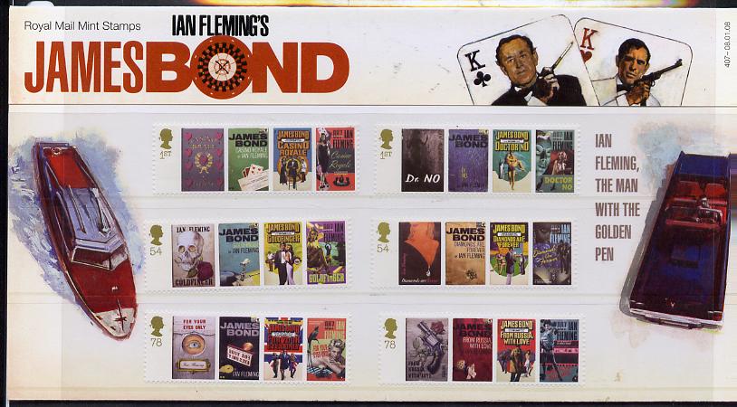 Great Britain 2008 Birth Centenary of Ian Flemming (James Bond) set of 6 in official presentation pack SG 2797-2802, stamps on , stamps on  stamps on literature, stamps on  stamps on  spy , stamps on  stamps on films, stamps on  stamps on cinema, stamps on  stamps on movies, stamps on  stamps on scots, stamps on  stamps on scotland, stamps on  stamps on playing cards