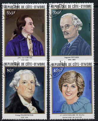 Ivory Coast 1982 Personalities set of 4 cto used, SG 712-15*, stamps on personalities    royalty, stamps on diana, stamps on charles, stamps on      literature