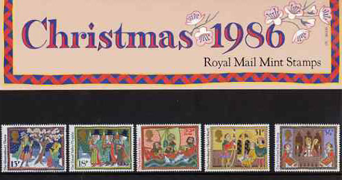 Great Britain 1986 Christmas - Folk Customs set of 5 in official presentation pack SG 1341-46, stamps on christmas, stamps on folklore, stamps on fishing