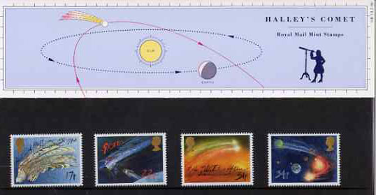 Great Britain 1986 Halley's Comet set of 4 in official presentation pack, SG 1312-15, stamps on , stamps on  stamps on space, stamps on  stamps on halley