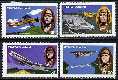 Staffa 1977 50th Anniversary of Lindbergh's Flight set of 4 (10p, 25p, 50p & A31) unmounted mint, stamps on , stamps on  stamps on aviation, stamps on flat tops, stamps on personalities, stamps on  stamps on masonics, stamps on  stamps on lindbergh, stamps on  stamps on masonry