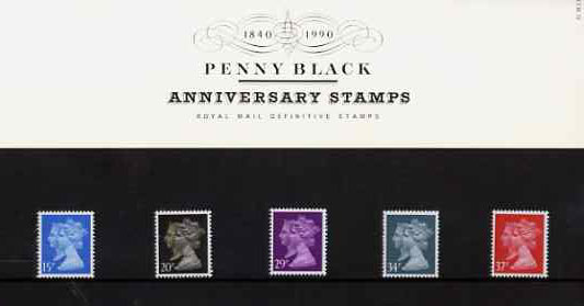 Great Britain 1990 Penny black Anniversary set of 5 Machin Double Heads in official presentation pack SG 1467-74, stamps on stamp centenaries