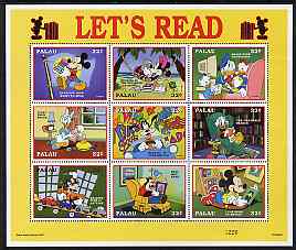 Palau 1997 Let's Read, Disney sheetlet containing set of 9 x 32c values unmounted mint, stamps on , stamps on  stamps on disney, stamps on books, stamps on literature, stamps on computers