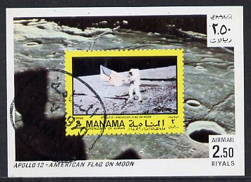 Manama 1970 Space Flight imperf m/sheet showing Apollo 12 stamp cto used, Mi BL 67, stamps on space, stamps on stamp on stamp, stamps on stamponstamp