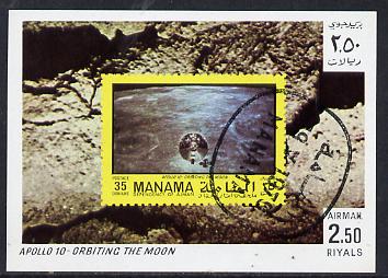 Manama 1970 Space Flight imperf m/sheet showing Apollo 10 stamp cto used, Mi BL 79, stamps on , stamps on  stamps on space, stamps on stamp on stamp, stamps on  stamps on stamponstamp