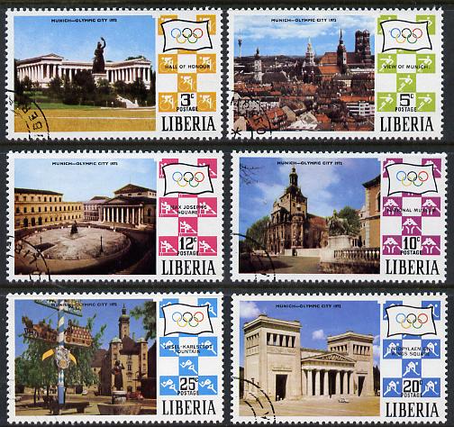 Liberia 1971 Munich Olympic Games (Views of Munich) set of 6 cto used, SG 1067-72*, stamps on , stamps on  stamps on olympics   sport   buildings, stamps on  stamps on  vw , stamps on  stamps on tourism