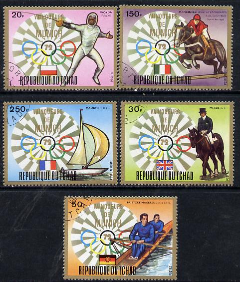 Chad 1972 Munich Olympic Winners (Gold Frames) set of 5 cto used, stamps on , stamps on  stamps on olympics    sport   rowing     yachts    show-jumping    sailing   fencing