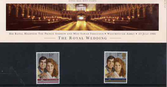 Great Britain 1986 Royal Wedding set of 2 in official presentation pack, SG 1333-34, stamps on royalty, stamps on andrew & fergie