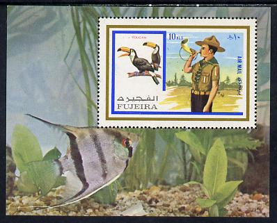 Fujeira 1972 Scouts perf m/sheet (With Toucan & Angelfish) cto used Mi BL 107A, stamps on , stamps on  stamps on birds    fish    marine-life  scouts