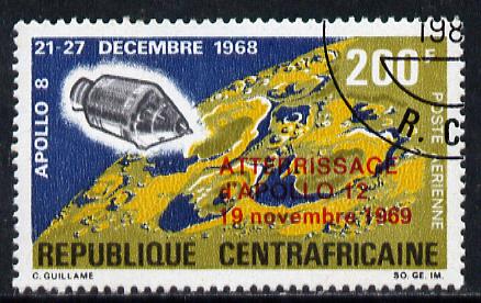 Central African Republic 1970 Apollo 12 Moon Landing opt'd 'ATTERRISSAGE d'APOLLO 12' cto used, SG 215, stamps on , stamps on  stamps on space