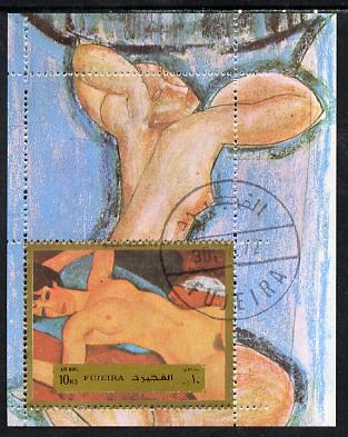 Fujeira 1972 Paintings (Nude) by Modigliani 10r m/sheet cto used, Mi BL 118A, stamps on arts, stamps on nudes