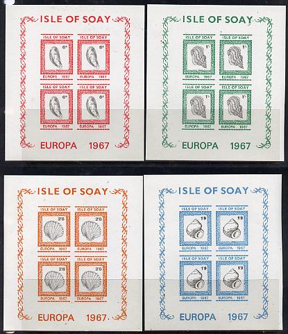 Isle of Soay 1967 Europa (Shells) set of 4 each in imperf sheetlet of 4 unmounted mint, stamps on , stamps on  stamps on europa, stamps on  stamps on marine life, stamps on  stamps on shells