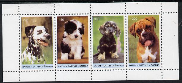 Batum 1996 Puppies perf strip of 4 values unmounted mint, stamps on , stamps on  stamps on animals    dogs    dalmation    boxer    collie    dachshund