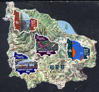 Norfolk Island 1974 UPU Centenary self-adhesive m/sheet in shape of Map unmounted mint, SG MS 162, stamps on maps  postal  tourism  upu    self adhesive, stamps on  upu , stamps on 