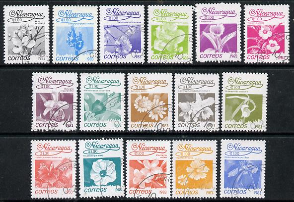 Nicaragua 1983 Flowers set of 16 cto used, SG 2441-56*, stamps on , stamps on  stamps on flowers    orchids