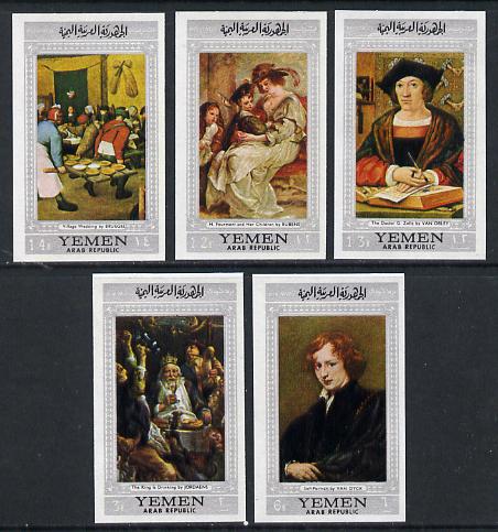 Yemen - Republic 1967 Paintings (Flemish Masters silver borders) imperf set of 5 unmounted mint, Mi 587-91B, stamps on arts     medical      alcohol