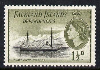 Falkland Islands Dependencies 1954-62 Ships 1.5d Wyatt Earp Waterlow printing, SG G28*, stamps on ships
